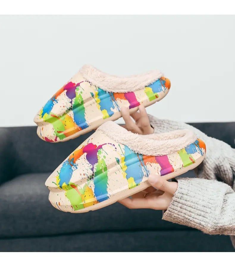 white slippers, multicolor, pantoufles en coton chaussons d'intérieur chaussons en coton pantoufles confortables chaussons doux chaussons de maison pantoufles de détente